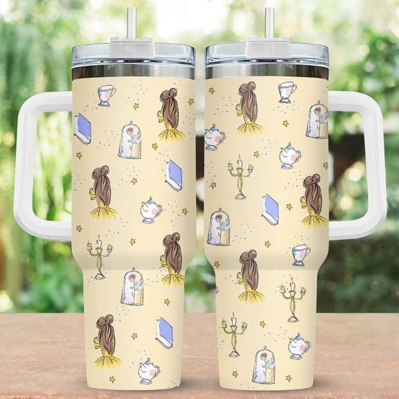 Star Mug Belle 40Oz Tumbler, Beauty And The Beast Cup, Belle Travel Mug With Straw, Belle Tumbler 40Oz - Tumbler With Handle, To-Go Coffee Mug 40oz