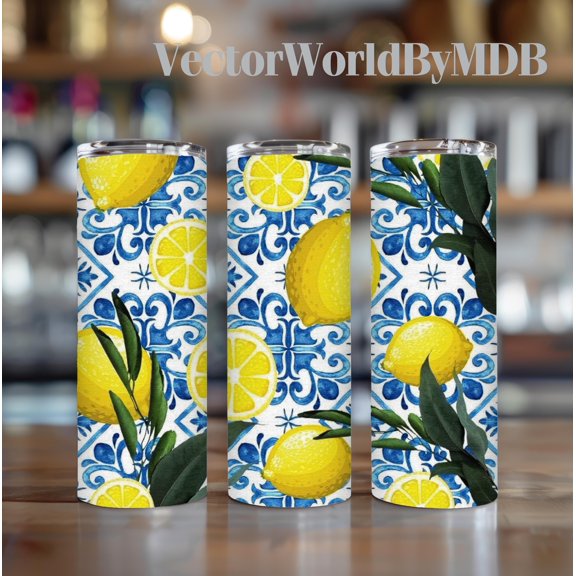 Star Mug Blue Willow Lemon Pattern Tumbler Wrap: 20Oz Skinny - To-Go Coffee Mug