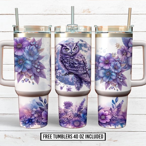 Star Mug Boho Celestial Owl 40 Oz Tumbler, Owl With Flowers Wraps - Tumbler With Handle, To-Go Coffee Mug