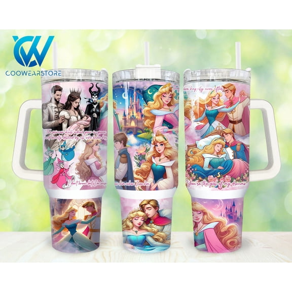 Star Mug Princess And Prince 40Oz Tumbler Wrap , Cartoon Characters Pieces 40 Oz Tumbler , Princess Cartoon 40Oz Tumbler - Tumbler With Handle, To-Go Coffee Mug
