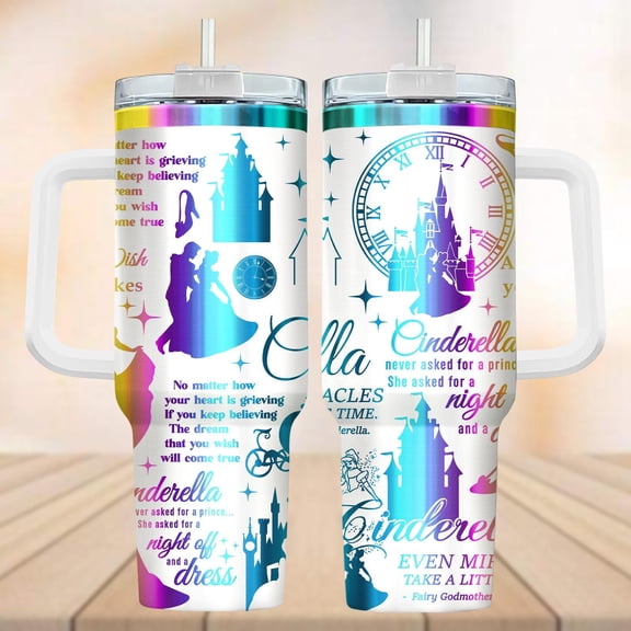 Star Mug Cinderella Princess Tumbler 40Oz, Dream Wish Heart Tumbler, Magic Kingdom Holiday Drinkware, Cup For Her - Tumbler With Handle, To-Go Coffee Mug