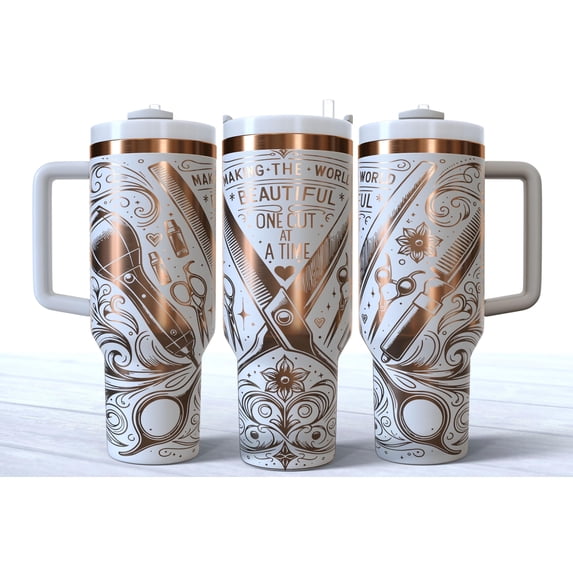 Star Mug Cosmetologist 40Oz Tumbler, , 40 Oz Quencher Making The World Beautiful One Cut At A Time Tumbler - Tumbler With Handle, To-Go Coffee Mug 40oz