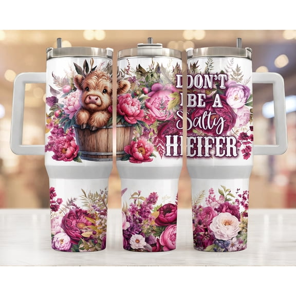 Star Mug Don'T Be A Salty Heifer 40Oz Tumbler Cow Sunflower 40Oz , 40Oz Sunflower Cow Design - Tumbler With Handle, To-Go Coffee Mug 40oz