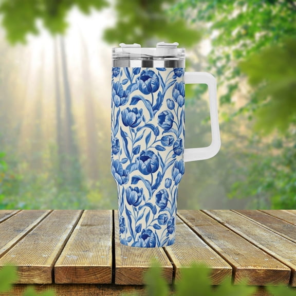 Star Mug Dutch Blue Tulip Flower 40oz Tumbler With Handle Lid and Straw, Cute Floral Summer Cup, Travel Mug, Cute Tumbler Gift 40oz