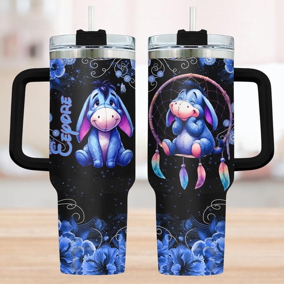 Star Mug Eeyore 40Oz Tumbler, Cute Blue Donkey Tumbler, Dreamcatcher Floral Cup, Winnie The Pooh Tumbler, Fan Birthday Gift - Tumbler With Handle, To-Go Coffee Mug 40oz