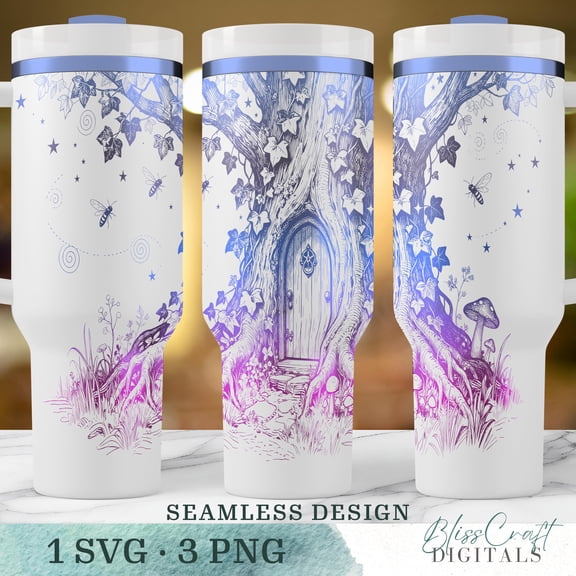 Star Mug Fairy Door 40Oz Tumbler Wrap, Forest Ivy & , Fireflies Design, - Tumbler With Handle, To-Go Coffee Mug 40oz