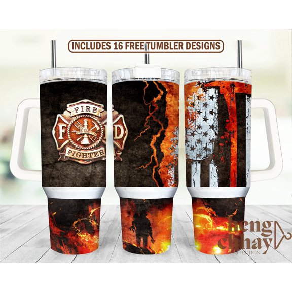 Star Mug Firefighter 40Oz Tumbler Wrap, Fire Rescue 40 Oz Design, 40Oz Tumbler, 40 Ounce Tumbler Wrap, Fire Fighter 40Oz Wrap - Tumbler With Handle, To-Go Coffee Mug