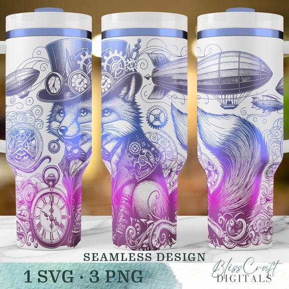 Star Mug Fox And Gears, 40Oz Tumbler Full Wrap Design, Steampunk For Projects - Tumbler With Handle, To-Go Coffee Mug 40oz