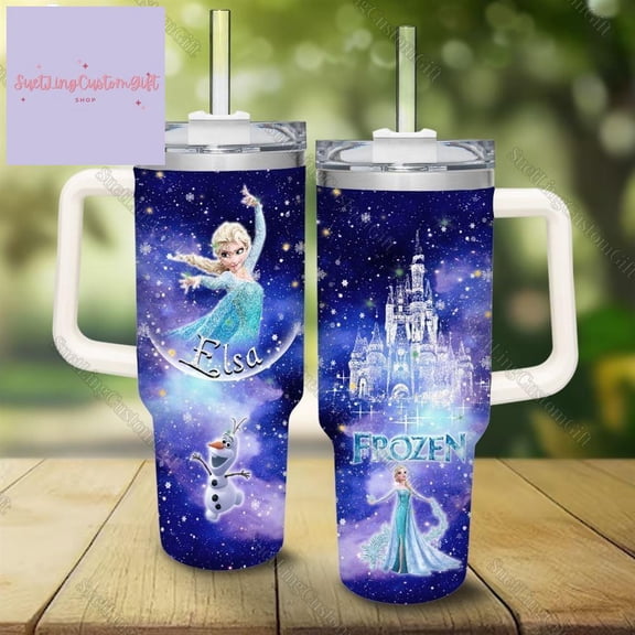 Star Mug Frozen Elsa Tumbler 40Oz, Elsa Castle Tumbler, Elsa Character Coffee Tumbler, Movie Insulated Tumbler,Magic Kingdom Cup - Tumbler With Handle, To-Go Coffee Mug 40oz