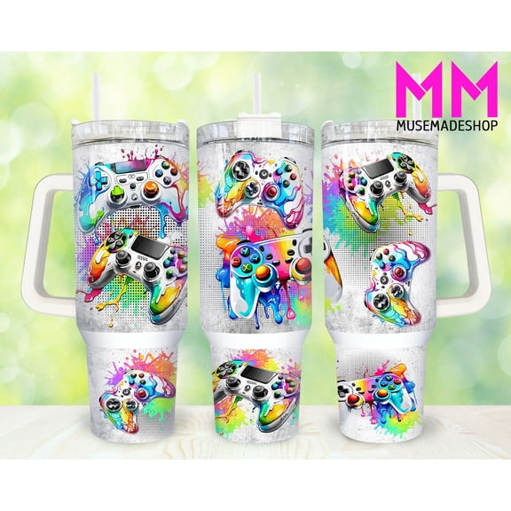 Star Mug Gamer 40oz Tumbler, Neon Game Controller Tumbler 40oz, Game 40oz Tumbler, Gaming 40oz Tumbler 40oz