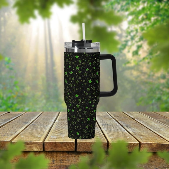Star Mug Green Stars 40oz Tumbler With Handle Lid and Straw, Retro Star Anime Cup, Travel Tumbler, Fun Tumbler Gift 40oz
