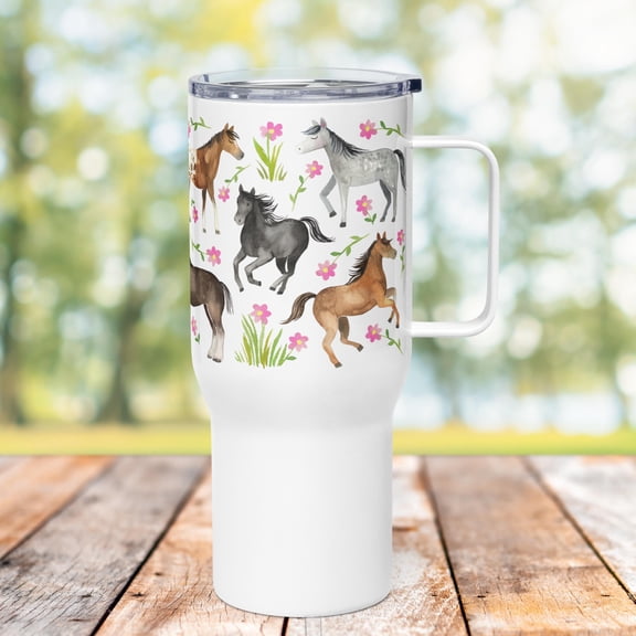 Star Mug Horse Travel Mug: 40 Oz Insulated Coffee Cup, Equestrian Gift - Tumbler With Handle, To-Go Coffee Mug 40oz