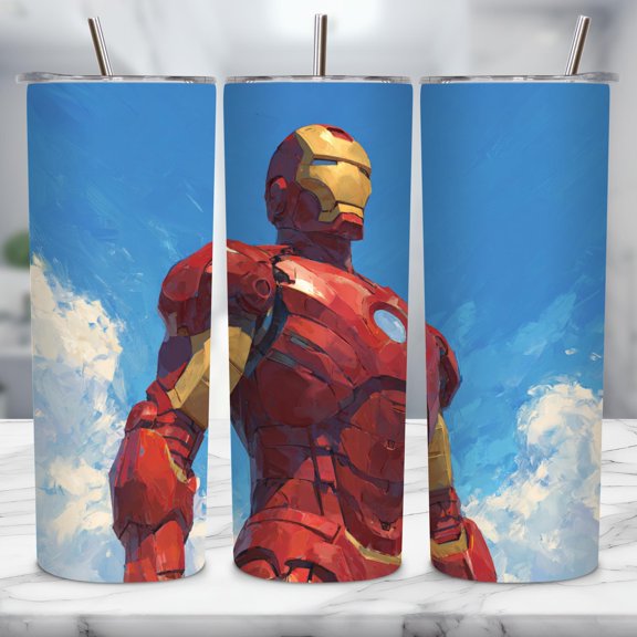 Star Mug Iron Man Tumbler Wrap, 20Oz Skinny Design, Painted Superhero Cup Wrap, Avengers Gift For Him, Red Robot To-Go Coffee Mug