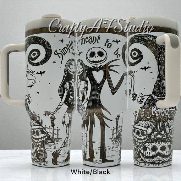 Star Mug Jack And Sally Tumbler: 40Oz Laser Engraved Stainless Steel - Tumbler With Handle, To-Go Coffee Mug 40oz