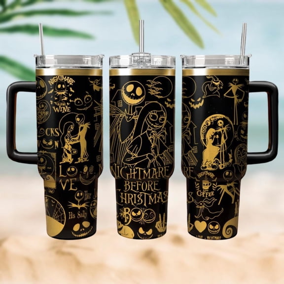 Star Mug Jack And Sally Tumbler 40Oz, Nightmare Before Cup, Coffee Tumbler, Magic Kingdom , Gift For Fan - Tumbler With Handle, To-Go Coffee Mug 40oz