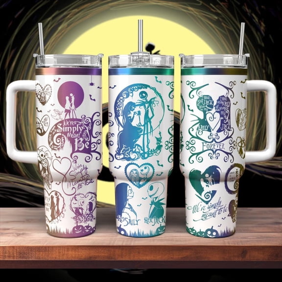 Star Mug Jack And Sally Forever Tumbler, Jack Skellington Tumbler 40Oz, Nightmare Xmas Tumbler, Her Jack His Sally Tumbler - Tumbler With Handle, To-Go Coffee Mug 40oz