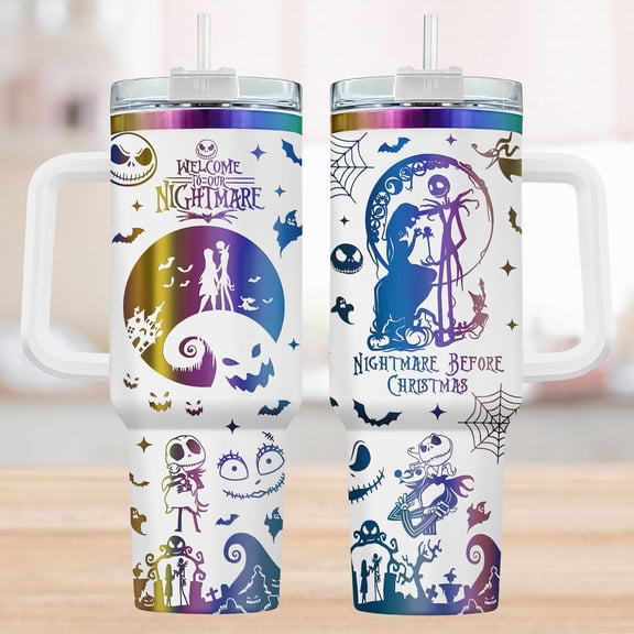Star Mug Jack And Sally Tumbler 40Oz, Nightmare Before , Magic Kingdom Tumbler, Coffee Tumbler, Halloween Gift - Tumbler With Handle, To-Go Coffee Mug 40oz
