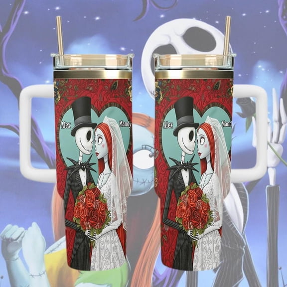 Star Mug Jack And Sally Wedding Tumbler, Jack And Sally Couple 40Oz Cup, Nightmare Couple Gift, Gothic Bride And Groom Tumbler Jack And Sally - Tumbler With Handle, To-Go Coffee Mug