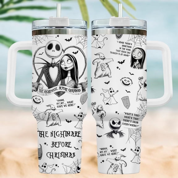 Star Mug Jack Skellington And Sally Tumbler 40Oz, Nightmare Before Cup, Couple Cup, Magic Kingdom Coffee Tumbler, Gift For Fan - Tumbler With Handle, To-Go Coffee Mug 40oz