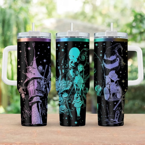 Star Mug Jack Skellington Tumbler 40Oz, Nightmare Before Cup, Halloween Skeleton Drinkware, Jack And Sally Tumbler - Tumbler With Handle, To-Go Coffee Mug 40oz