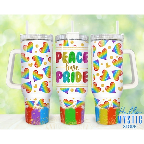 Star Mug Lgbt Peace Love Pride 40oz Tumbler, Rainbow Tumbler 40Oz, Pride 40 Oz Tumbler Wrap, Lgbt Pride Month 40 Oz Tumbler - Tumbler With Handle, To-Go Coffee Mug 40oz