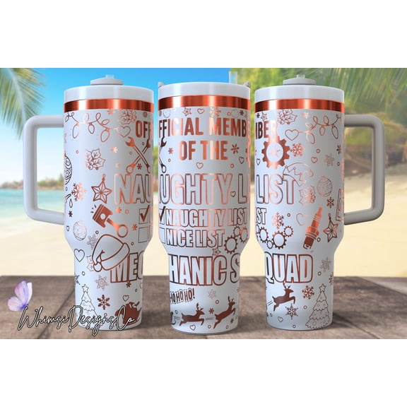 Star Mug Member Of The Naughty List, Mechanic Squad Laser Engrave 40Oz Tumbler, Laser Engraving Svg, 40 Oz Quencher Santa'S List Tumbler Wrap Png - Tumbler With Handle, To-Go Coffee Mug 40oz