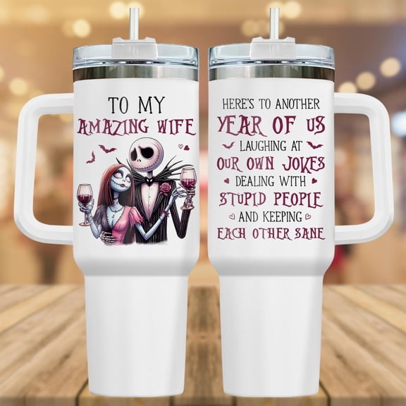 Star Mug Nightmare Before Christmas Valentine 40Oz Tumbler, Jack Sally To My Amazing Wife Coffee Tumbler Cup, Valentine Gift - Tumbler With Handle, To-Go Coffee Mug