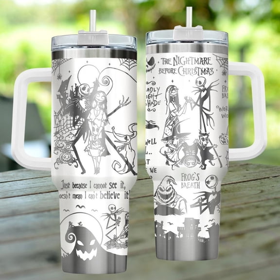 Star Mug Nightmare Before Tumbler 40Oz, Jack And Sally Halloween Tumbler, Spooky Drinkware, Horror Tumbler - Tumbler With Handle, To-Go Coffee Mug 40oz