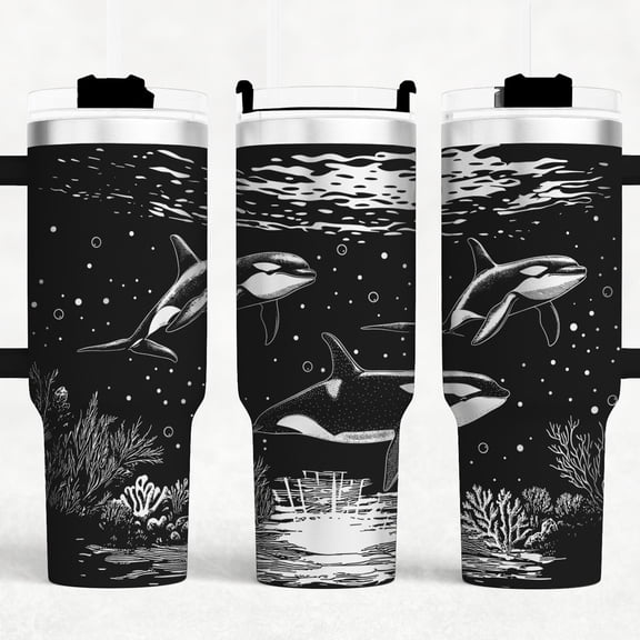 Star Mug Orcas 40 Oz Tumbler Wrap , Orcas Whales In The Ocean, Tumbler Rotary Designs, Craft Project. - Tumbler With Handle, To-Go Coffee Mug
