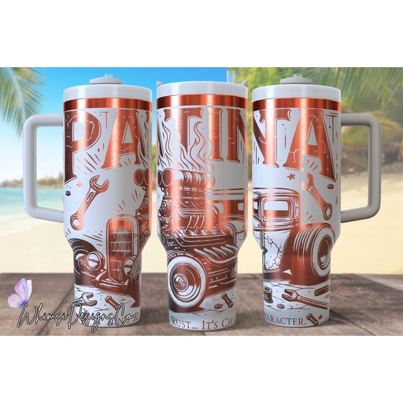 Star Mug Patina Hot Rod Car Design 40Oz Tumbler Laser Engrave File, 40Oz Quencher Rat Rod Laser Engraving Tumbler Svg-Png File, Old School Car Dad - Tumbler With Handle, To-Go Coffee Mug 40oz