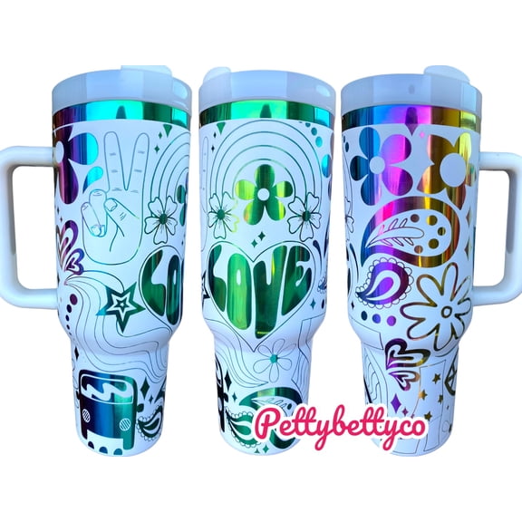 Star Mug Peace And Love Tumbler - 70Oz Tumbler - Hippy Tumbler - Rainbow Love Tumbler - Tumbler - 40Oz Tumbler - Tumbler With Handle, To-Go Coffee Mug 40oz