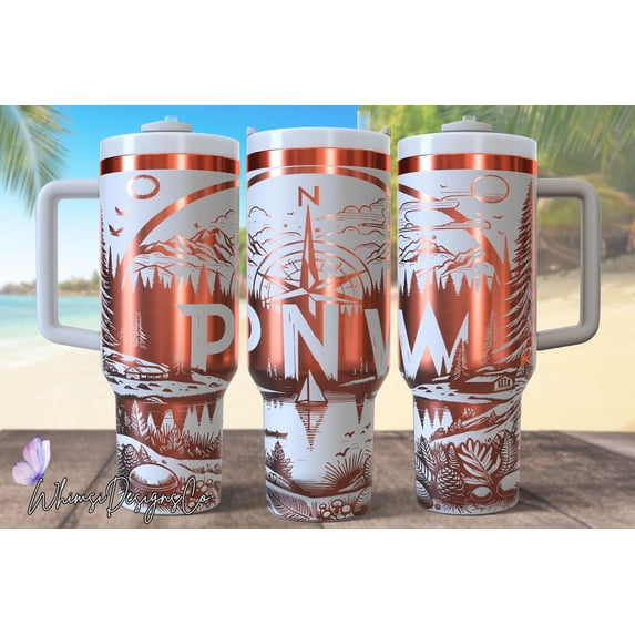 Star Mug Pnw Laser Engrave 40Oz Tumbler Laser Engraving Svg, 40 Oz Quencher Pacific Northwest Tumbler Png, Boho Forest Mountains Adventure Design - Tumbler With Handle, To-Go Coffee Mug 40oz