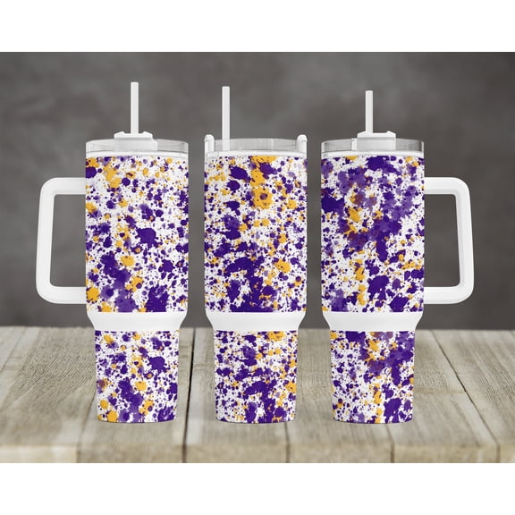 Star Mug Powerwash Splatter School Purple Mascot Design 40 Oz Tumbler Purple Yellow - Tumbler With Handle, To-Go Coffee Mug
