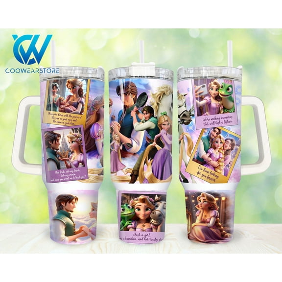 Star Mug Princess And Prince 40Oz Tumbler Wrap , Cartoon Characters Pieces 40 Oz Tumbler , Princess Cartoon 40Oz Tumbler - Tumbler With Handle, To-Go Coffee Mug