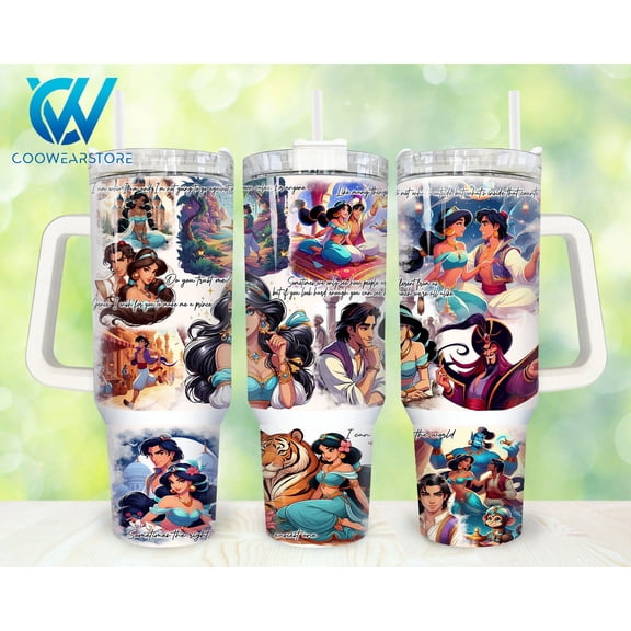 Star Mug Princess And Prince 40Oz Tumbler Wrap , Cartoon Characters Pieces 40 Oz Tumbler , Princess Cartoon 40Oz Tumbler - Tumbler With Handle, To-Go Coffee Mug