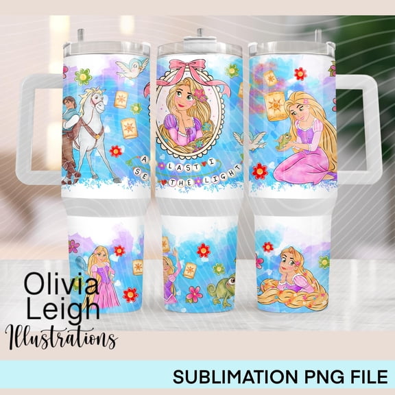 Star Mug Princess Rapunzel, Tangled, Wrap 40Oz Tumbler Design Printable - Tumbler With Handle, To-Go Coffee Mug