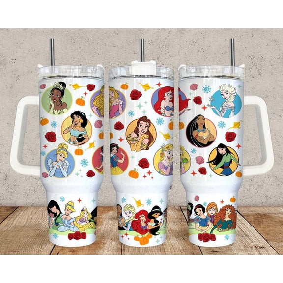 Star Mug Princesses Disney-Inspired Stainless Tumbler, Movies Characters 40Oz Tumbler, Water Bottle For Girls - Tumbler With Handle, To-Go Coffee Mug