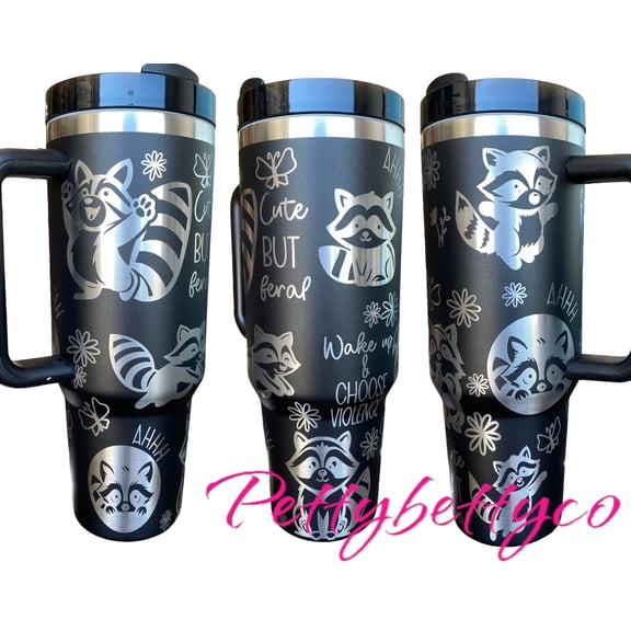 Star Mug Racoon Tumbler - Cute But Feral Tumbler- Trash Panda 40Oz Tumbler, Racoon Tumbler, Funny Racoon Gift, Engraved - Tumbler With Handle, To-Go Coffee Mug 40oz