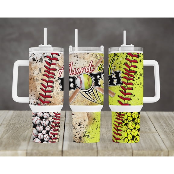 Star Mug Softball Baseball Aunt Of Both Design 40 Oz Tumbler Sports Bats Softball Baseball Tumbler - Tumbler With Handle, To-Go Coffee Mug