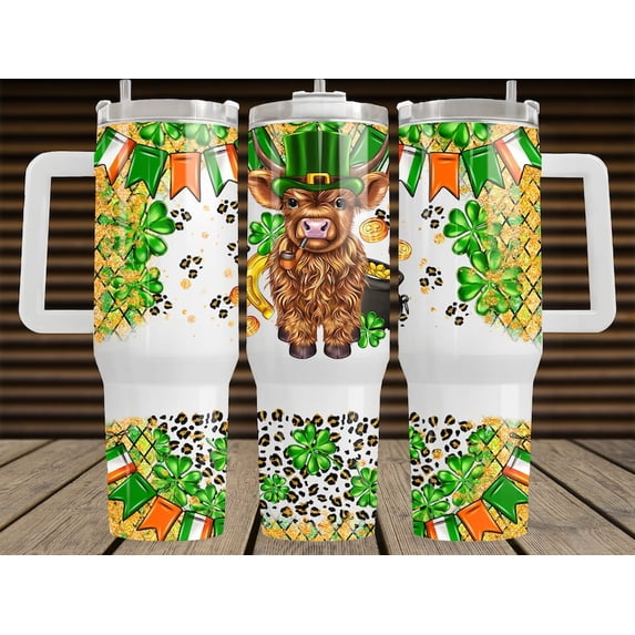 Star Mug St Patricks Day Cow 40Oz Tumbler, 40Oz Tumbler Wrap,Quencher Tumbler,Lucky 40Oz Quencher Tumbler, St Patrick'S Day,St Patricks Day Cow - Tumbler With Handle, To-Go Coffee Mug