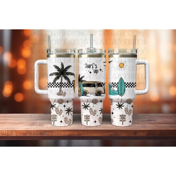 Star Mug Surf’S Up Retro Beach 40 Oz Tumbler , Summer Surf Wrap, Retro Ocean Wave Tumbler Design, Beach Vibes - 40Oz To-Go Coffee Mug