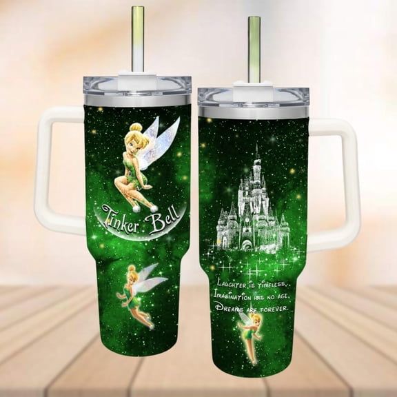 Star Mug Tinker Bell Tumbler 40Oz, Castle Glitter Coffee Tumbler, Fairy Tail Tumbler Cup, Peter Pan Tumbler, Cartoon Movie Cup - Tumbler With Handle, To-Go Coffee Mug