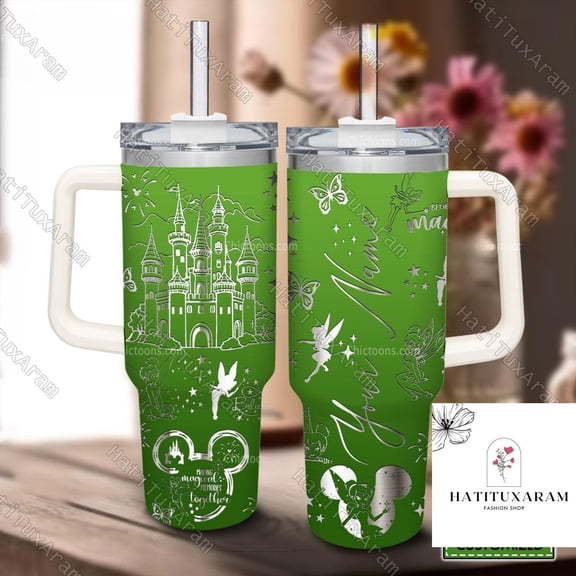 Star Mug Tinkerbell Tumbler 40Oz, Fairy Tumbler, 40Oz Tumbler, Believe Tinkerbell, Magic Kingdom, Peter Pan - Tumbler With Handle, To-Go Coffee Mug 40oz