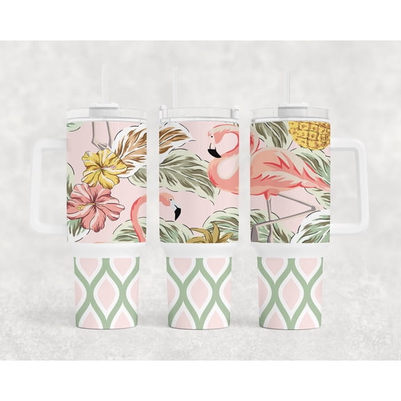 Star Mug Tropical Flamingo Muted Pastel Pattern Design 40 Oz Tumbler Summer Tropics Pattern - Tumbler With Handle, To-Go Coffee Mug