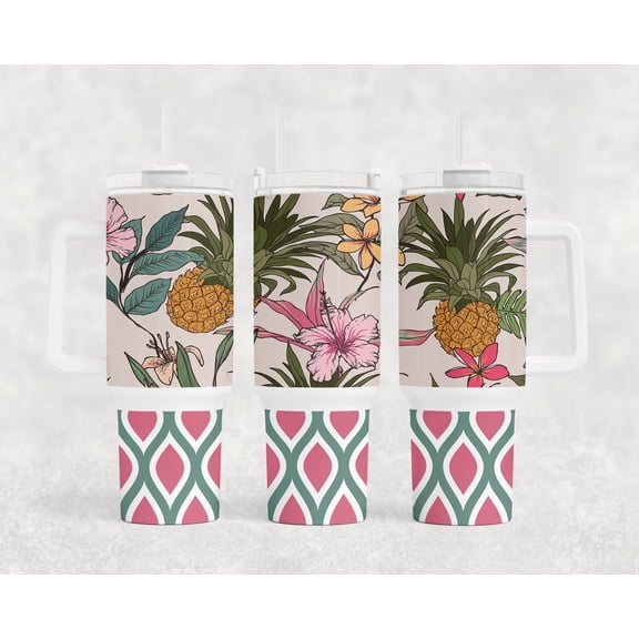 Star Mug Tropical Floral Pineapple Pattern Design 40 Oz Tumbler Summer Tropics Pattern - Tumbler With Handle, To-Go Coffee Mug