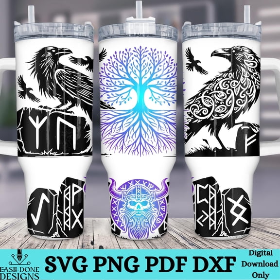 Star Mug Viking 40 Oz Tumbler Wrap 40Oz Raven, Rune, Tree Of Life Tumbler Cup Wrap & Sublimation, Uv - Tumbler With Handle, To-Go Coffee Mug