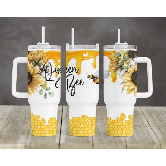 Star Mug Water Color Queen Bee Honeycomb Honey Design 40 Oz Tumbler Beautiful Sunflower And Bee - Tumbler With Handle, To-Go Coffee Mug