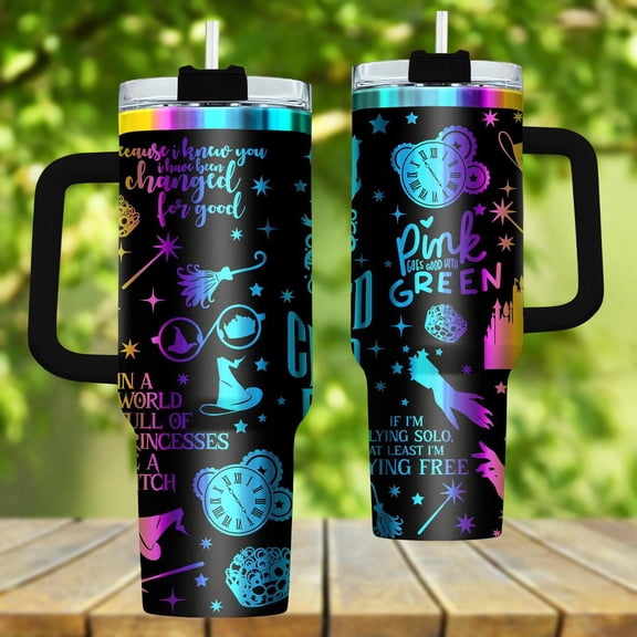 Star Mug Wicked Tumbler 40Oz, Elphaba Wicked Witch Cup, Broadway Musical Drinkware, Witchy Gifts, Green Aesthetic Tumbler - Tumbler With Handle, To-Go Coffee Mug 40oz