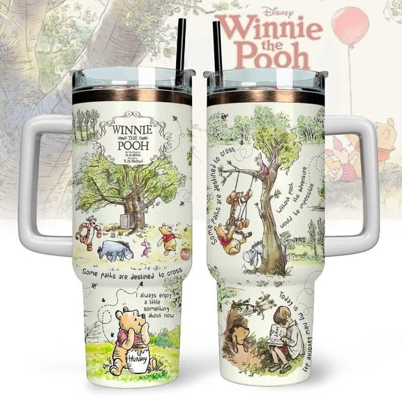 Star Mug Winnie The Pooh Tumbler 40Oz, Pooh Eeyore Piglet Tigger Tumbler, Pooh And Friends Tumbler, Cartoon Coffee Tumbler, Insulated Cup - Tumbler With Handle, To-Go Coffee Mug 40oz