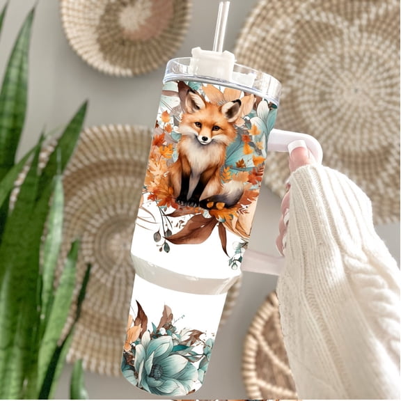 Star Mug Woodland Fox Blues/ 40 Oz Travel Tumbler // Hydration / Mugs/ Travel Cup / Straw & Lid / Fox - Tumbler With Handle, To-Go Coffee Mug